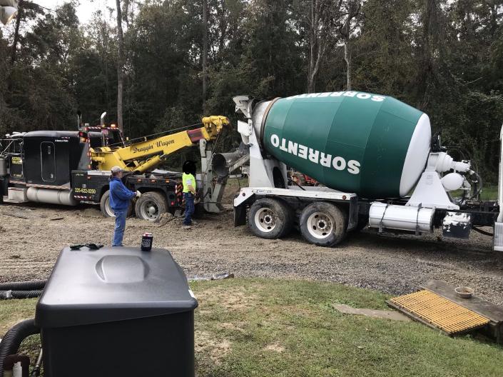 Winch out of a cement mixer truck